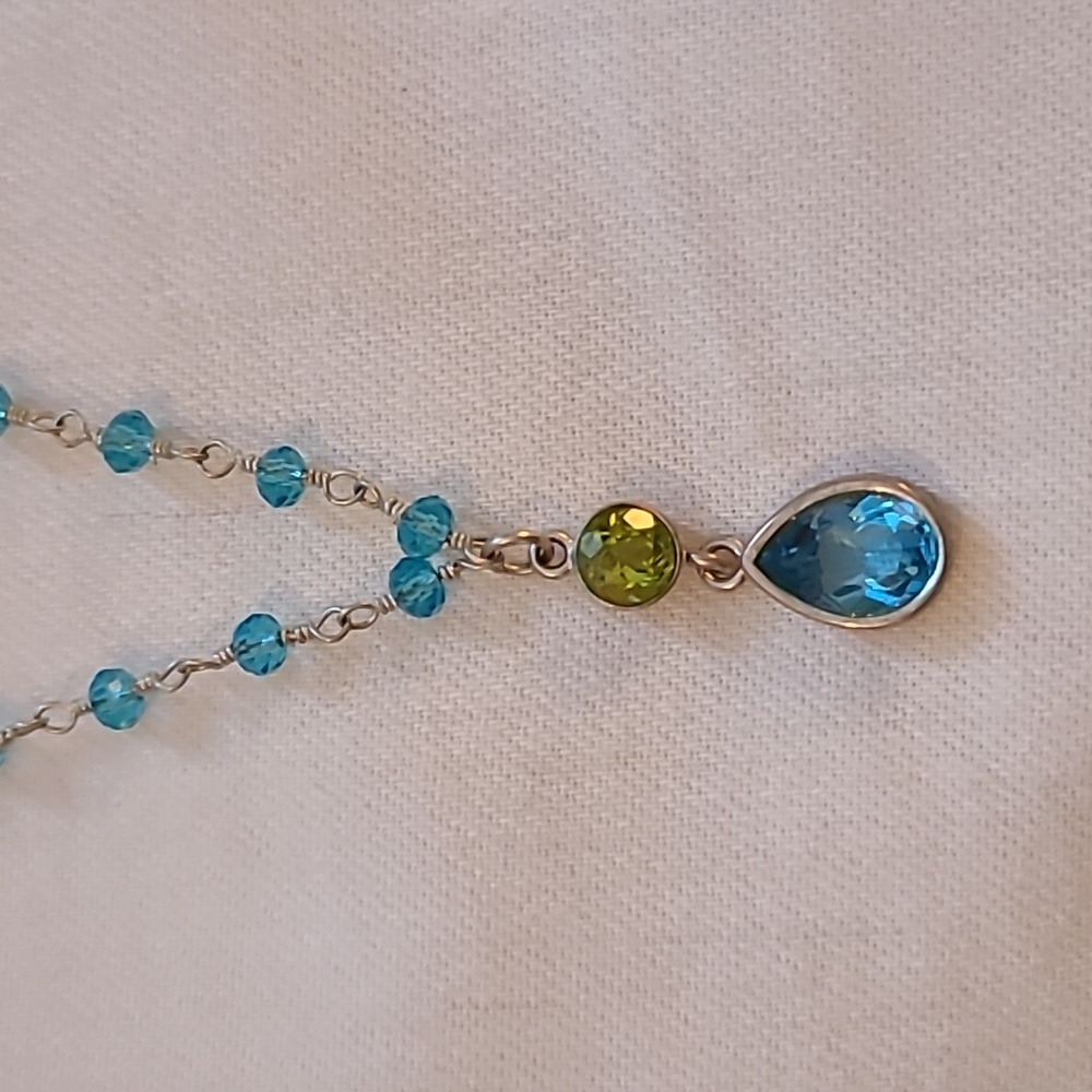 Stunner! Sterling, Peridot And Blue Topaz Necklace And Earring Set.